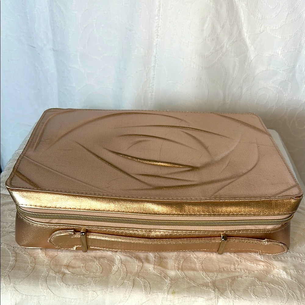 LANCÔME rose gold metallic train case for cosmetic/travel. Limited edition.